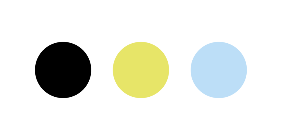 3 rond de couleur noir, vert anis et bleu pastel représentant une palette de couleurs éco-conçue