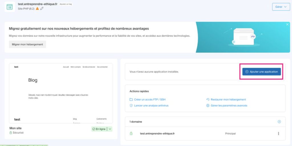 Comment installer WordPress avec Infomaniak : aperçu de l'écran d'installation