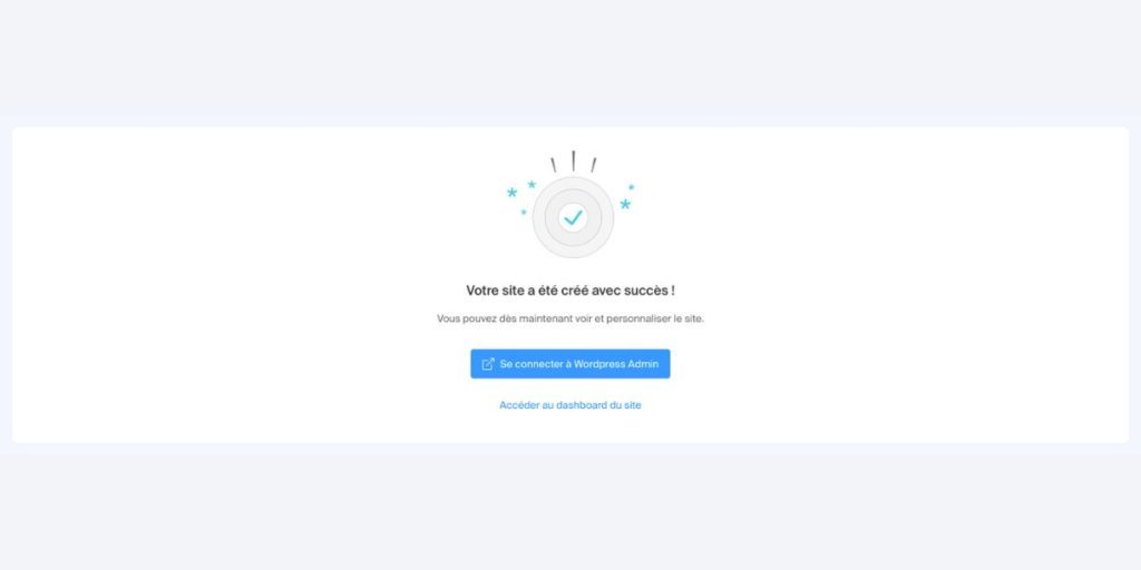 Message de succès après avoir installé WordPress avec Infomaniak