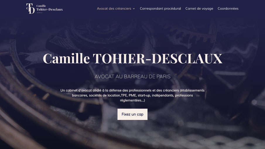Page d'accueil du site web de Camille Tohier-Desclaux, avocate à Paris