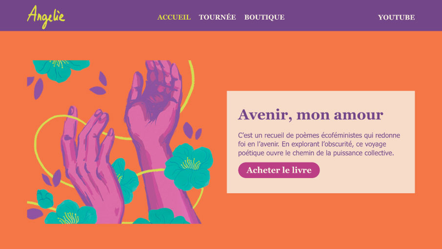 Aperçu du site internet d'Angelie, poétesse éco-féministe